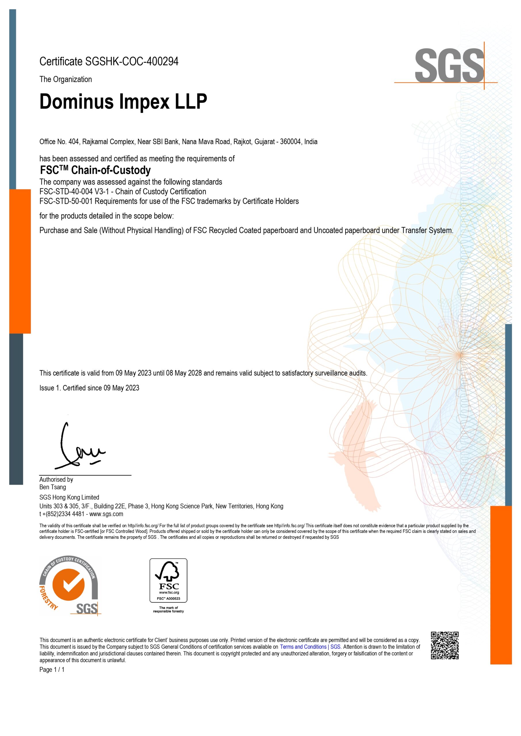 Dominus-FSC-Certificate